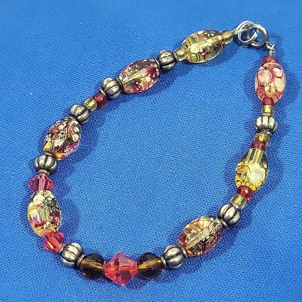 Beaded Bracelet Painted Glass Earth-Tones Boho Ethereal Whimsy